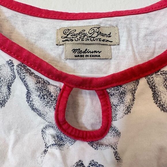 Lucky Brand Girls Summer Shirt Butterfly Print Tie Side Scoop Neck Blue Medium - Picture 2 of 3